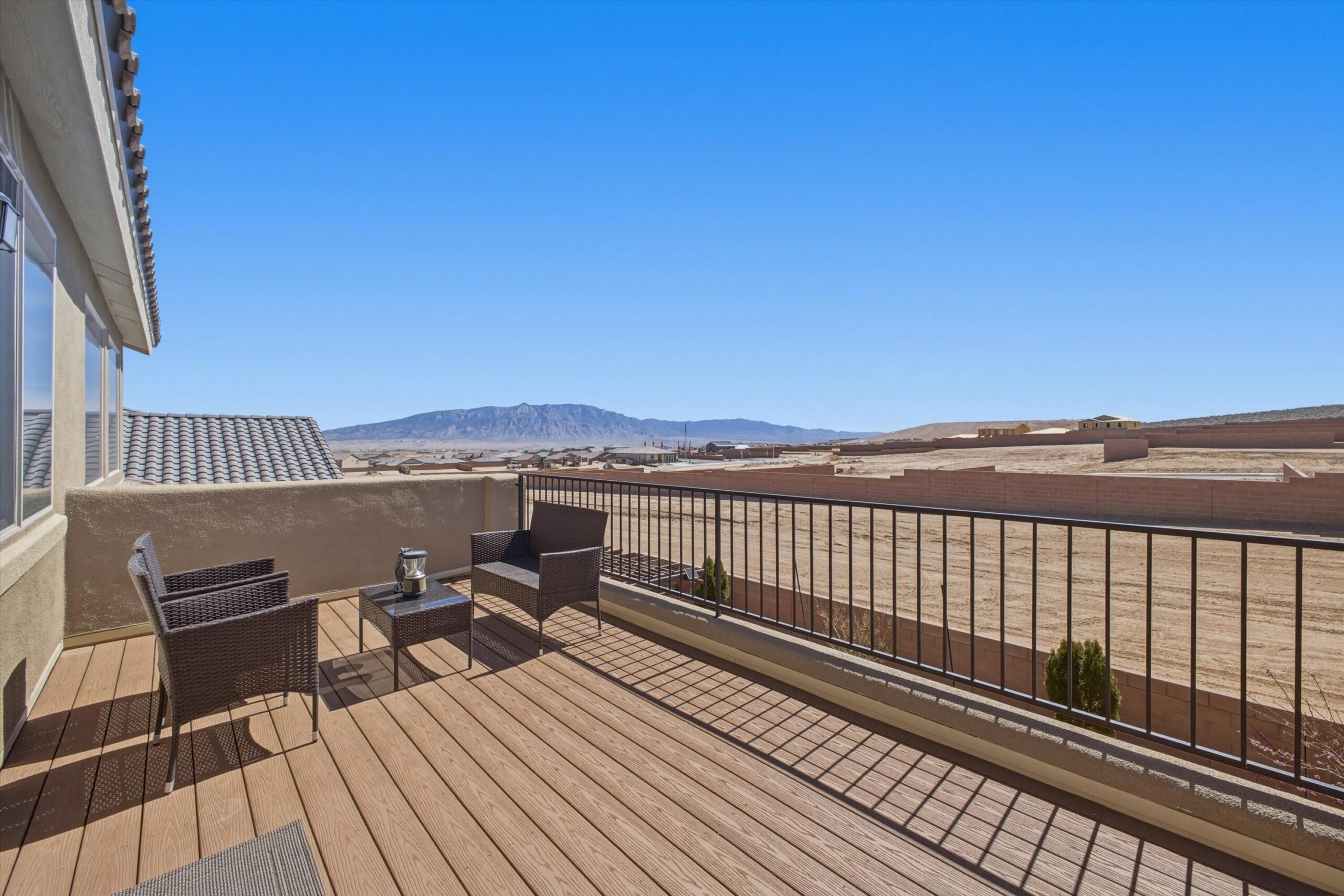 Mountain view from the outdoor patio and balcony area at 3118 Tess Court NE in Rio Rancho.