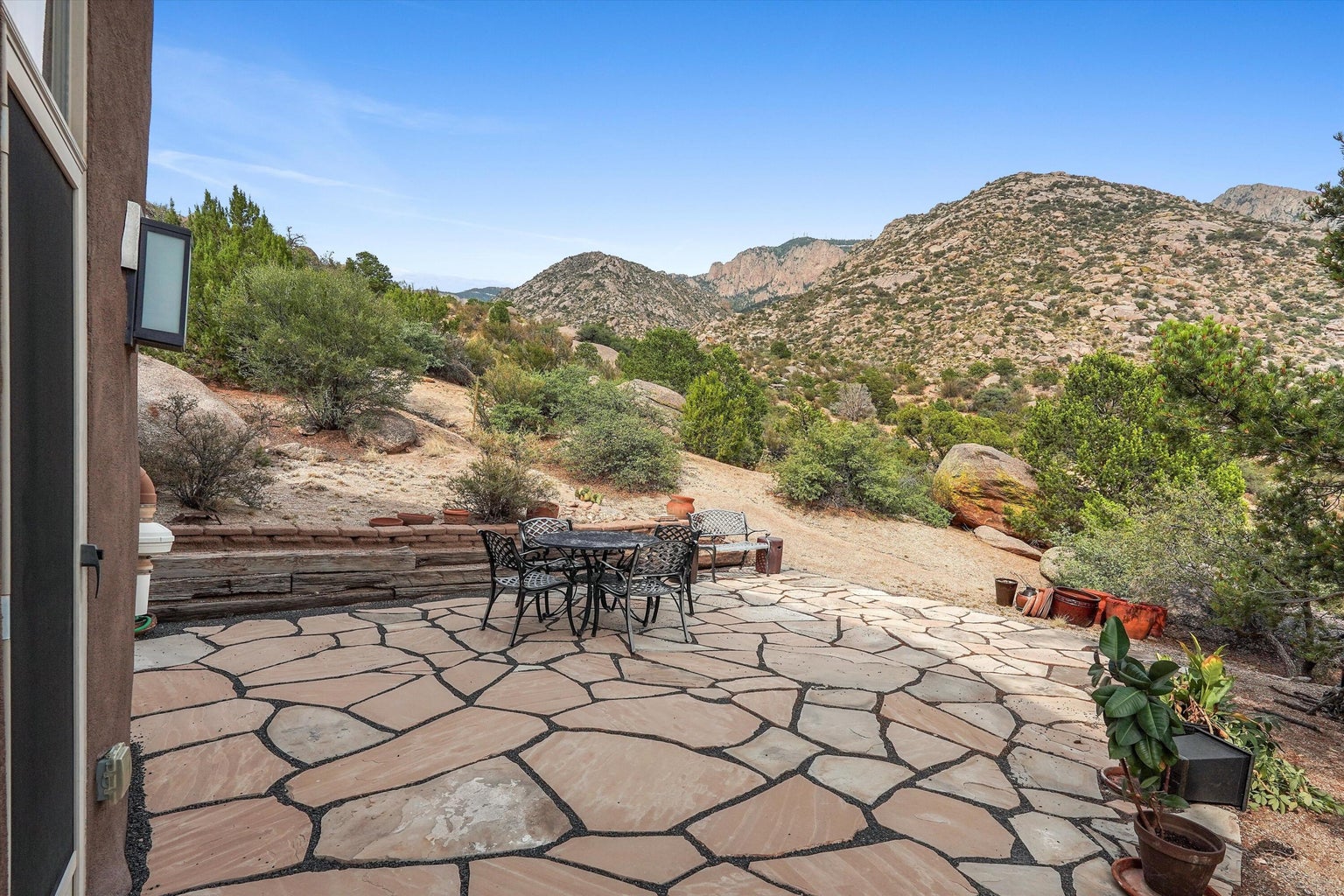 Flagstone patio looking directly toward the Sandia foothills