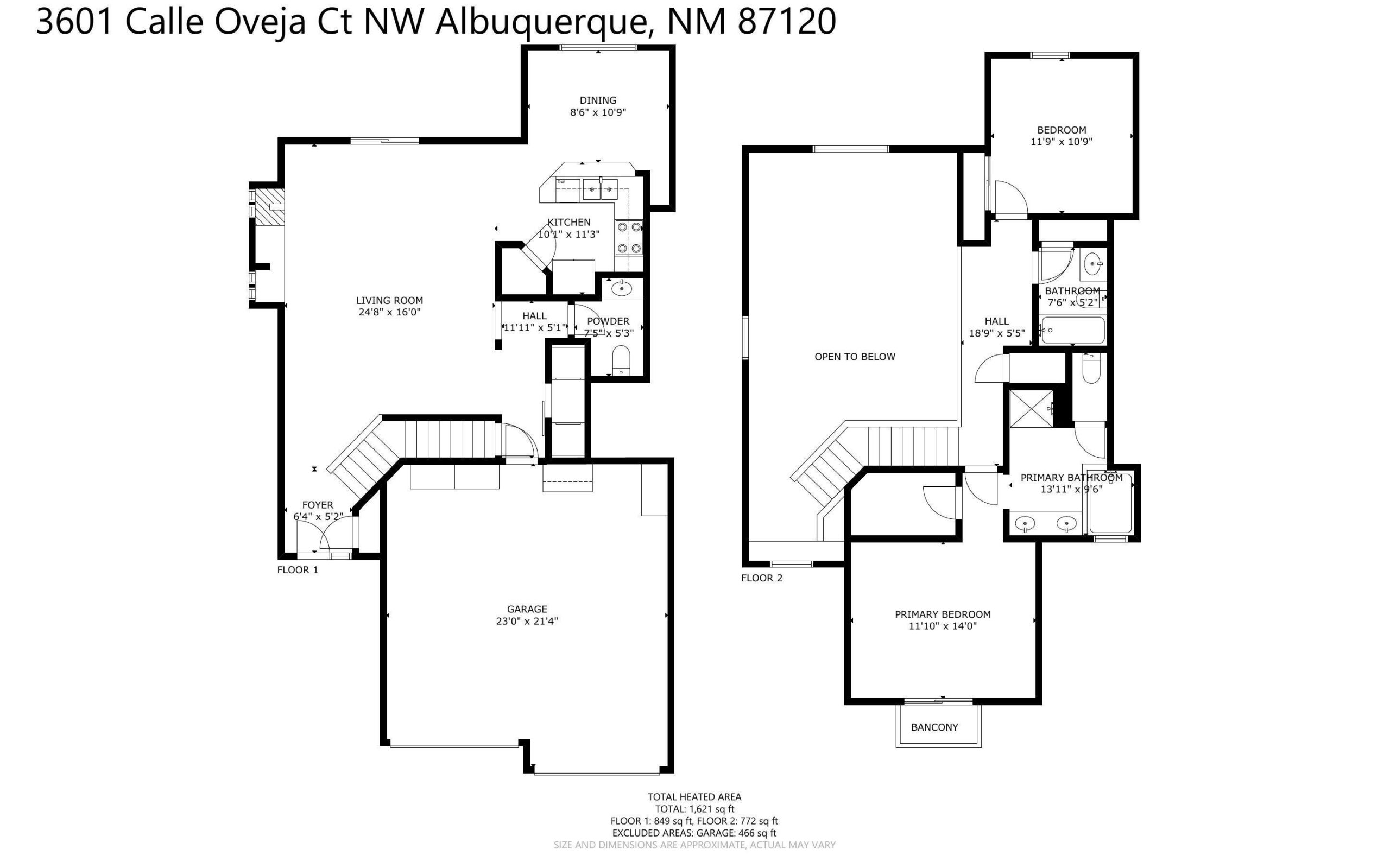 Two-level floor plan for 3601 Calle Oveja Court NW