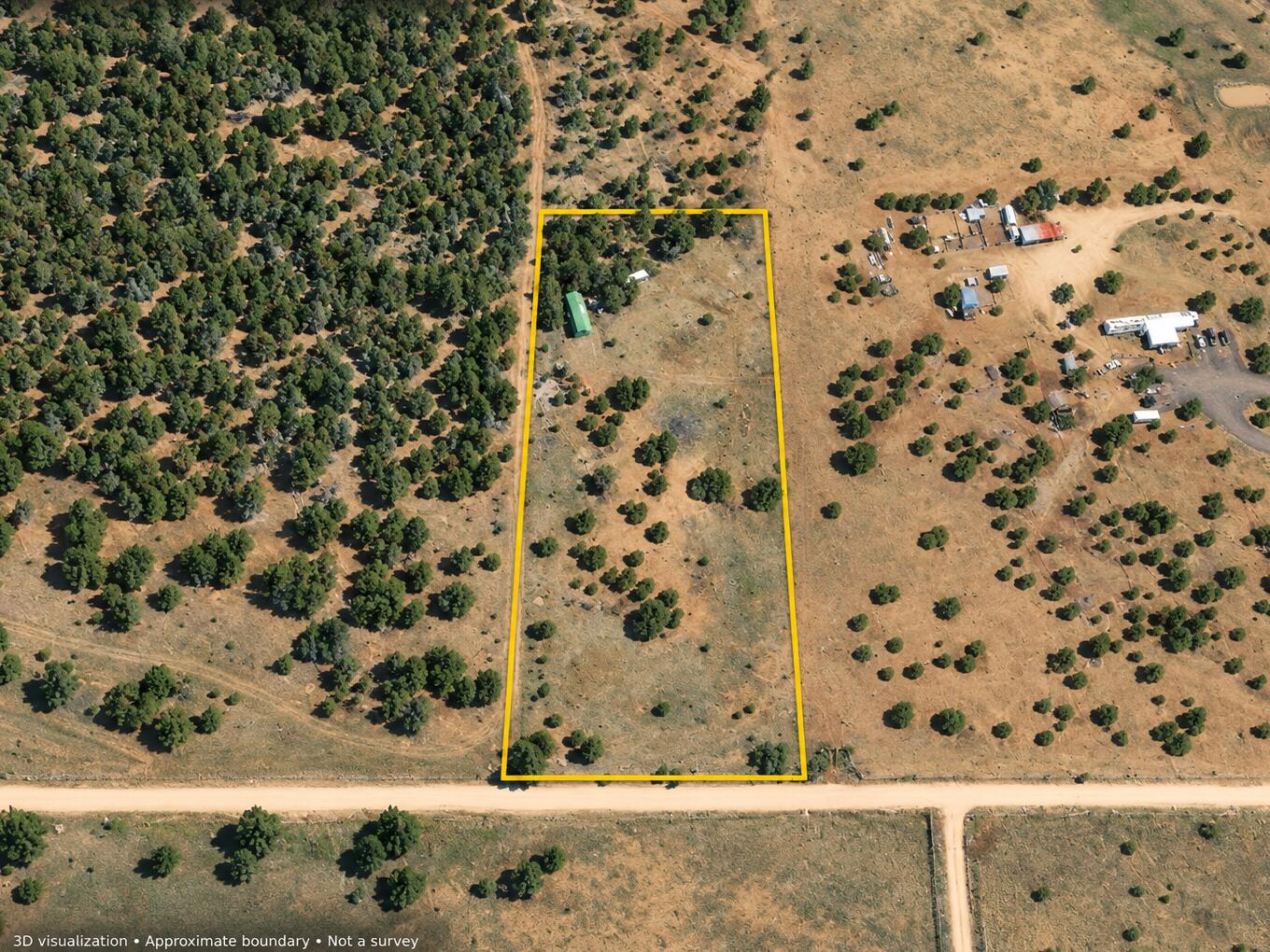 Aerial view outlining the approximately 2.99-acre Bosque View parcel near Tajique, New Mexico