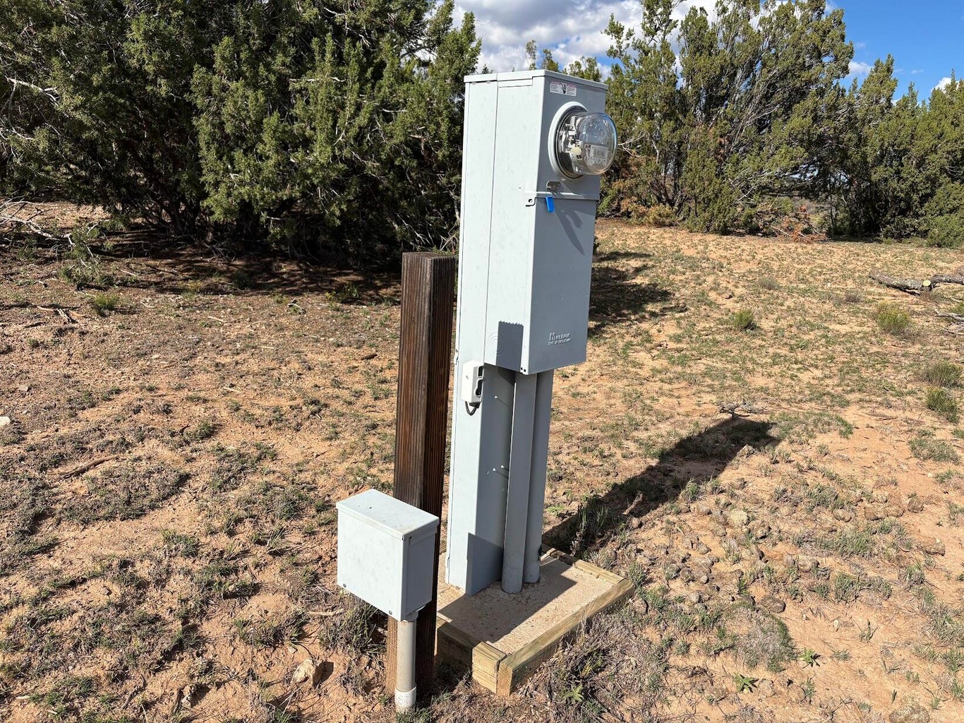Connected electrical pedestal on the Bosque View parcel near Tajique