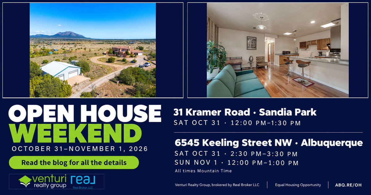 Photos of Kramer Road and Keeling Street above the October 31&ndash;November 1 open-house schedule. Kramer: Saturday 12:00 PM&ndash;1:30 PM. Keeling: Saturday 2:30 PM&ndash;3:30 PM and Sunday 12:00 PM&ndash;1:00 PM. All times Mountain Time. Read the blog for details.