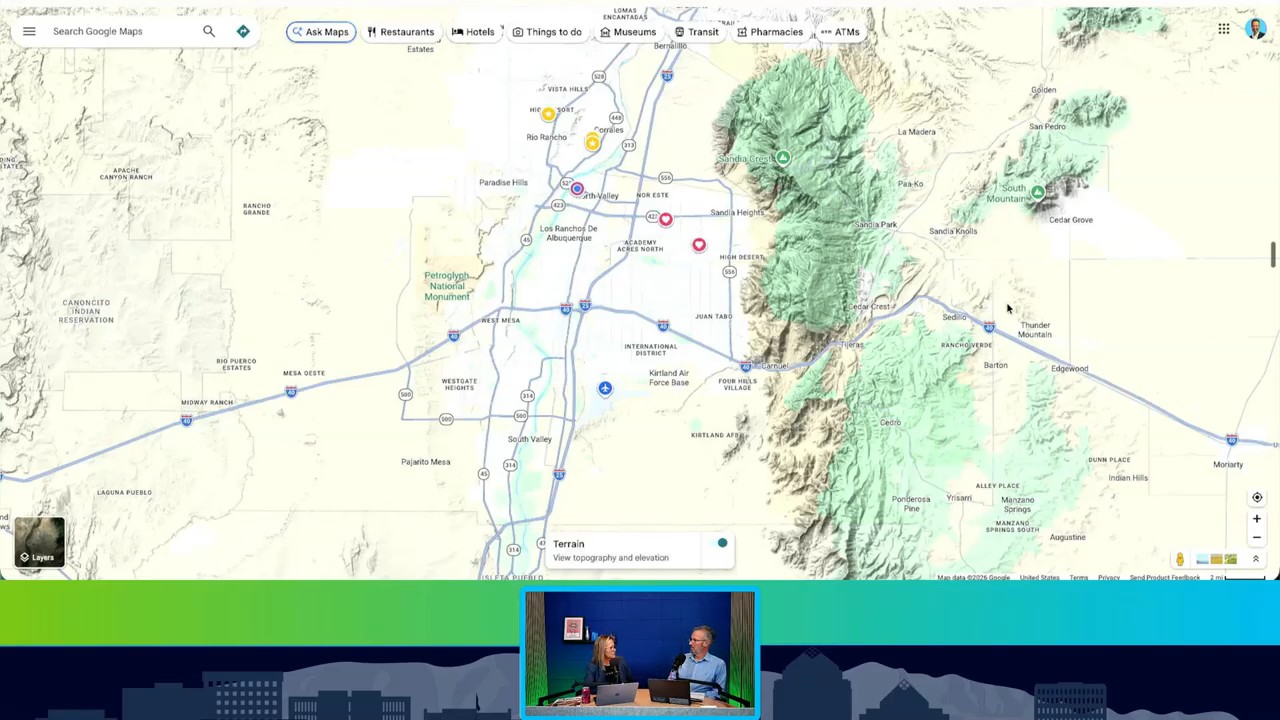 An Albuquerque-area terrain map displayed during the Episode 603 relocation discussion